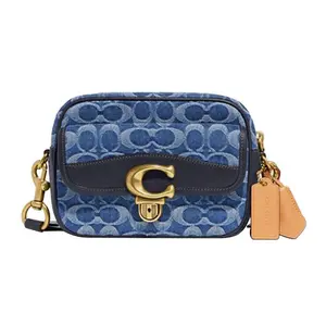 COACH Studio 18 Classic Logo-Print Wavy Denim and Leather Camera Bag, Medium, Men’s, Denim Blue