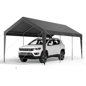 VEVOR 10× 15 ft Outdoor Storage Shed Tent with Heavy-Duty Steel Frame, 2 Roll-Up Doors Air Vents, Waterproof Portable Garage Carport Shelter for Motorcycle, Lawn Mower, Garden Tools - BeigeVEVOR Super Brand Day