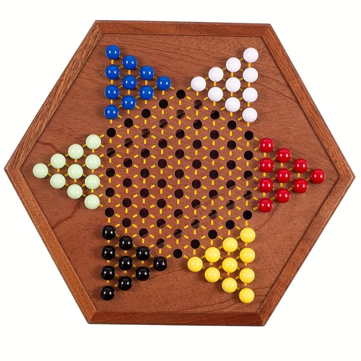 1 Set Deluxe Wooden Chinese Checkers Game - 12.5" Hexagonal Board with Storage Drawer, 60 Acrylic Marbles & 12 Spare, Classic Family Strategy Game for Home Gatherings, Family Fun Game