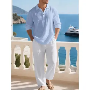 Men's High-Quality Linen 2-Piece Set, Street Style Loose Fit Blazer and Pants, Comfortable Lightweight Fabric for Casual Wear