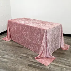 90 x 132 Inch Rectangular Crushed Velvet Tablecloth Dusty Rose