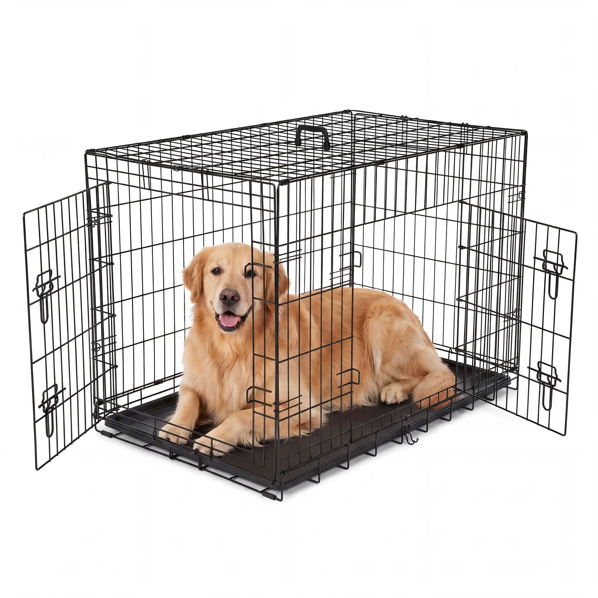Sweetcrispy 36-Inch Foldable Metal Wire Dog Crate - Double Doors, Slide Bolt Locks, Leak-Proof Tray, Portable Kennel for Home, Travel