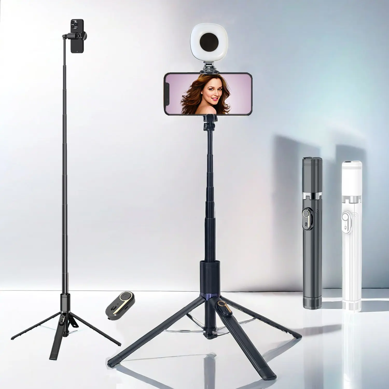 68 Inch Selfie Stick Tripod Standing Photo, Pop-Up Open Stand Extensible Cellphone Holder, Light, Automatic Floor Opening, Wireless Remote Control, Phone Accessories, Smartphone Selfie Stick