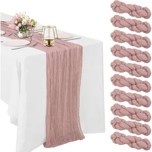 10 Pack 6FT Dusty Pink Cheesecloth Table Runner Boho Gauze Fabric Vintage Rustic Sheer for Wedding Party Bridal Baby Shower Long Table Decorations