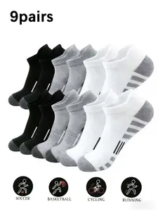 Men's Striped Sports Socks 9 Pairs, Ankle Socks for Daily Wear, Hiking, Cycling, All-Season Comfort, Casual and Simple Design, Athletic Running Socks