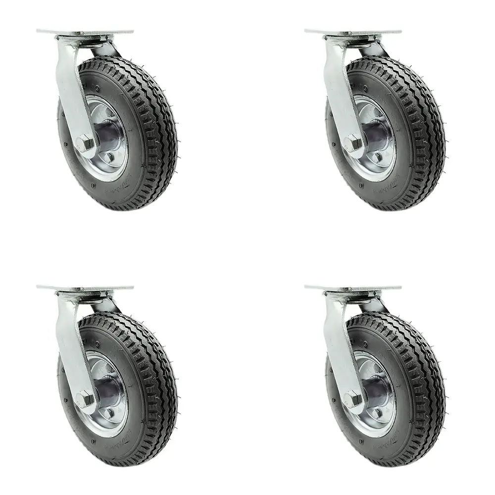 212 MAIN Service Caster SCC-100S280-PNB-GRY-BSL-4 8 in. Swivel Pneumatic Casters with Gray Rubber Wheels - Set of 4, Bolt Lock