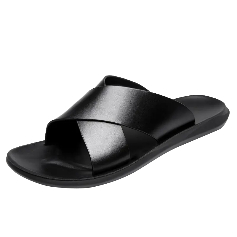 DINAOR Men's Casual Closed Toe Sandals, Lightweight PU Leather Footwear with Rubber Sole for Outdoor & Beach, Kitten Heel, Leather Sandals, Casual Formal, Toed Thong