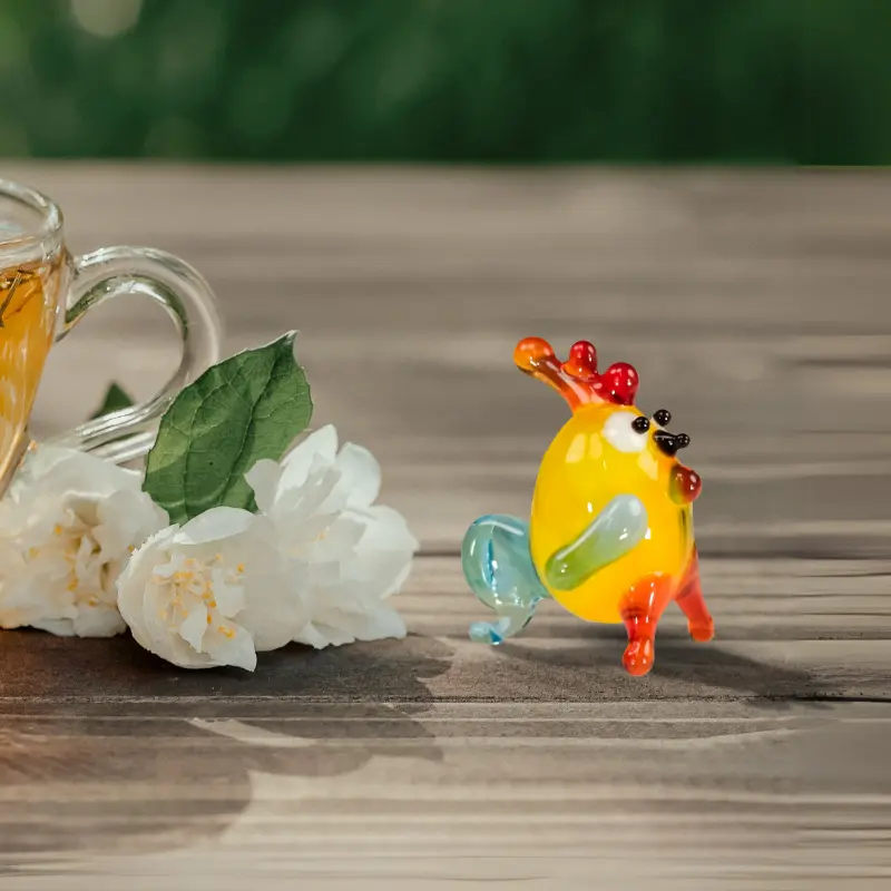 Chicken Figurine, Mini Glass Murano Quality Lampworking Glass Figurine, Hand Made In Ukraine, A Great Addition To Your Collection