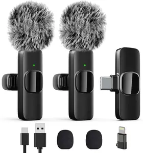 2Pack Professional Wireless Lavalier Lapel Microphone for Smartphone iPhone, iPad - Cordless Omnidirectional Condenser Recording Audio Mic for Interview Video Podcast Vlog,TikTok Mini Microphones interview podcast vlog youtube tiktok clip  on  mic  kit