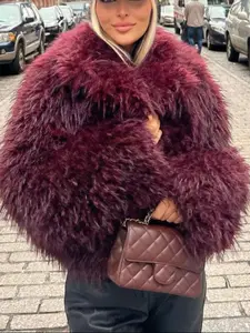 Women's Warm Artificial Fur Short Coat, Stylish Faux Fur Jacket for Winter, Cozy and Fashionable Outerwear for Daily Wear, Casual Fashionable Outerwear