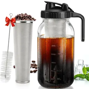 64 oz Cold Brew Coffee Maker – 2-Quart Mason Jar with Stainless Steel Filter, Lid & Spout – Iced Coffee Maker for Home Brewing (Black)