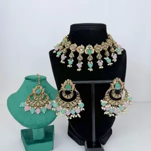 Bollywood Polki Niva Necklace/Choker 2in1 set with Earring and Tikka