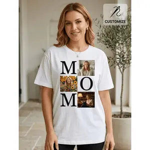 Design Your Custom Photo T-Shirt for Men And Women, Featuring a Classic Black Crewneck Personalized Mom Letter Graphic. This Comfortable Short Sleeve Top Makes Special Mother'S Day Gift, Birthday Pres
