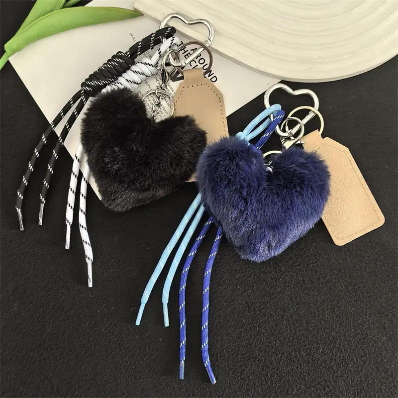 Women's Plush Leopard Print Heart-Shaped Furry Keychain - Cute Animal Print Boutique Style Mini Bag Accessory, Bag Decoration Pendant, Keychains for Women Gift, Mini Bag Accessories