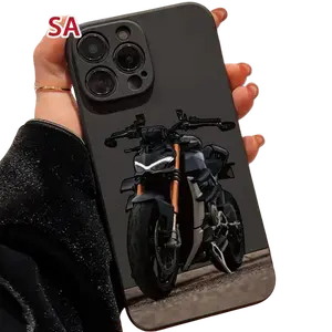 Stylish Cool Black Motorcycle Pattern Case for iPhone 16 15 14 Pro Max 13 12 11 XR XS Plus Shockproof Non Slip Military-Grade Protection Silicone Cellphone Cover