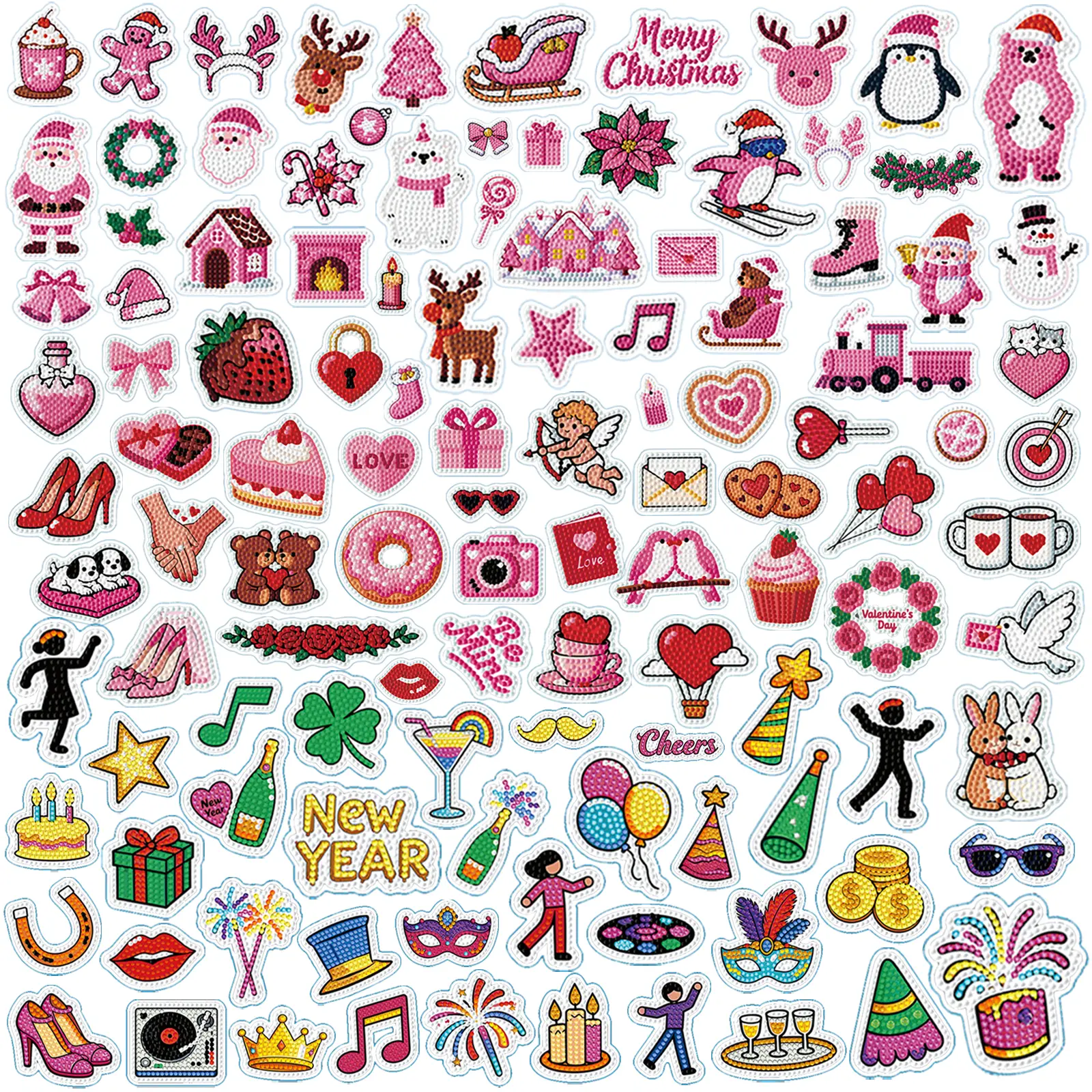 38/76/114/152Pcs Glow in the Dark DIY Decorative Stickers, 5D Gem Mosaic Craft Stickers for Home Decor, Printable Style DIY Decoration Set for Kids & Adult Beginners