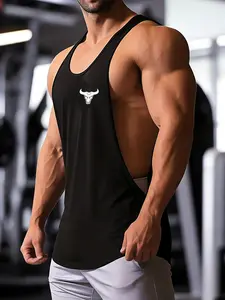 Bull Graphic Stringer Tank Top - Gym Workout Muscle Sleeveless Shirt Sleeveless Sports Vest