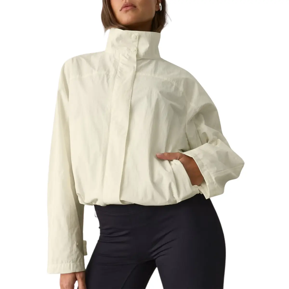 Mibbory Women's Windbreaker Jacket - 2026 Trendy Fall Winter Vintage Oversized High Neck Long Sleeve Cropped Zip-Up Lightweight Casual Tops with Pockets, Machine Washable Outerwear for Outdoor Hiking