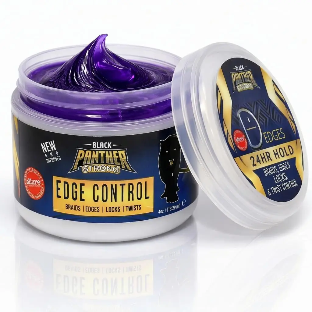 Black Panther Strong Diamond Edges Edge Control, Strong Hold Flexible Gel with Castor Oil for Humidity & Frizz Control, Hair Care for 4C Natural & Relaxed Hair, 4oz, Textured, Natural Curls, Unisex, 4 Ounce (Pack Of 1)