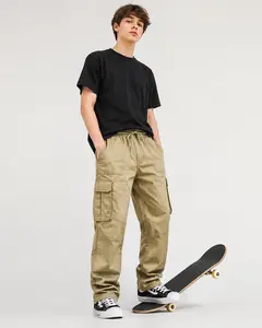 Men's Loose-Fit Casual 6-Pocket Cargo Pants — Featuring Slanted Side Pockets and a Drawstring Waist; Straight-Leg Trousers with a Skate-Inspired, Casual Streetwear Style, Ideal for Outdoor Hiking and Fishing; All-Season Woven Bottoms. Menswear