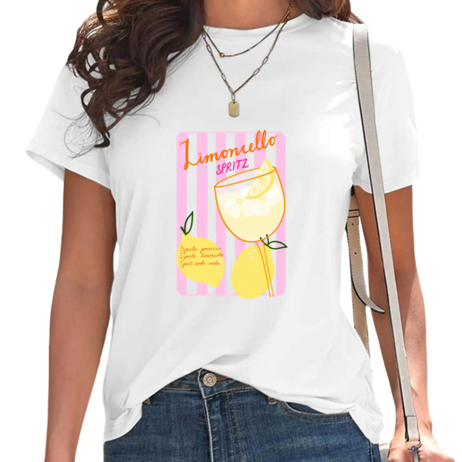 Women'S Summer Top | Limoncello Spritz Lemon Print Women'S T-Shirt | Summer Drink Style Round Neck Short Sleeve | 2026 Summer Vintage Casual Elegant Party Women'S Wear | Fashion Vacation Style Travel Athletic Versatile Top