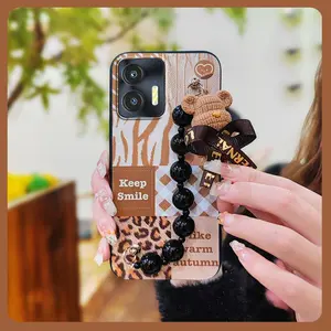 Skin-friendly feel protective case Phone Case For Oukitel C35/C36 Black pearl pendant Bear bracelet Anti-knock Dirt-resistant Simplicity soft case Cartoon silicone Back Cover cute