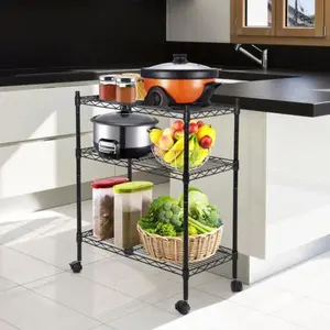 3-Shelf Heavy Duty Adjustable Garage Shelf - Steel Storage Organizer Rack with Wheels, 73lb Capacity, ABS Plastic Components, Kitchen & Home Supplies Holder