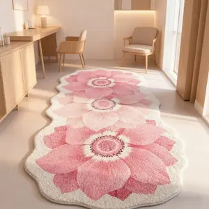 1pc French Light Luxury Bedroom Decoration Floral Rug Pink Irregular Shape Flowers Plush Carpet Fluffy Soft Long Living Room Bay Window Carpet Household Leisure Washable Floor Mat