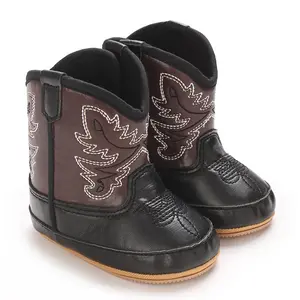 Baby Western Cowboy Boots Infant Boys Girls Non-Slip Soft Sole Booties Toddler Newborn First Walker Crib Shoes