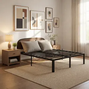 Bed Frame，Heavy Duty Metal Platform Bed Frames with Storage Space, 14 Inches, Sturdy Steel Slat Support, No Box Spring Needed,Easy Assembly Durable