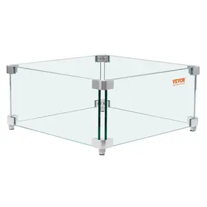 【fathersdaygift】VEVOR Gas Fire Pit Wind Guard for Square Fire Table, 15 x 15 x 7 inch Clear Tempered Wind Guard for Firepits, 0.31 inch Thick Square Glass Shield, Glass Panel with Hard Corner Bracket & Feet