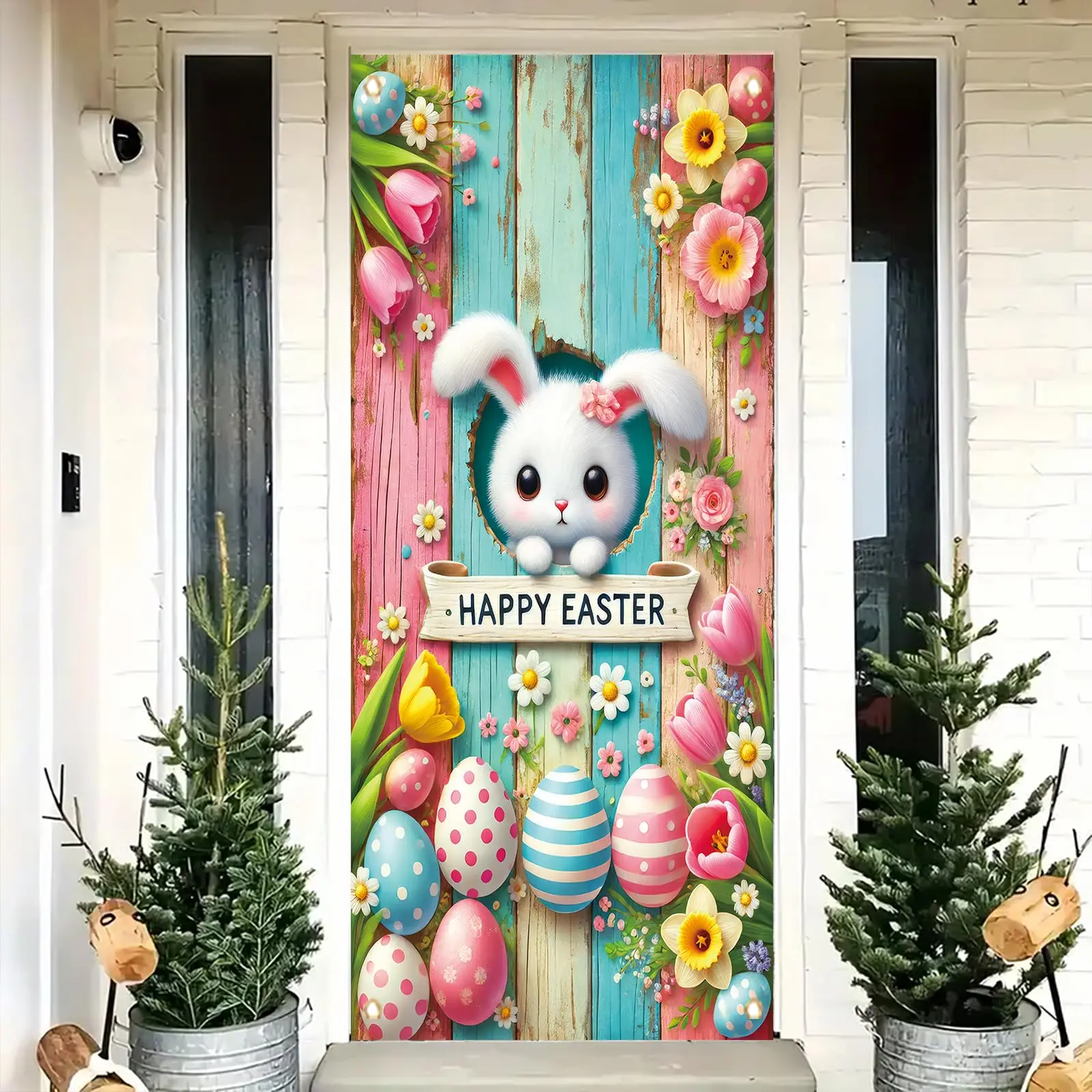 2D flat banner1pc Happy Easter Door Cover Decoration Easter Eggs Bunny Door Banner Backdrop, Wall Hanging Backdrop Photography Outdoor Indoor Home Decors Supplies Party Decorations Holiday Parties, Party Decorations Banners