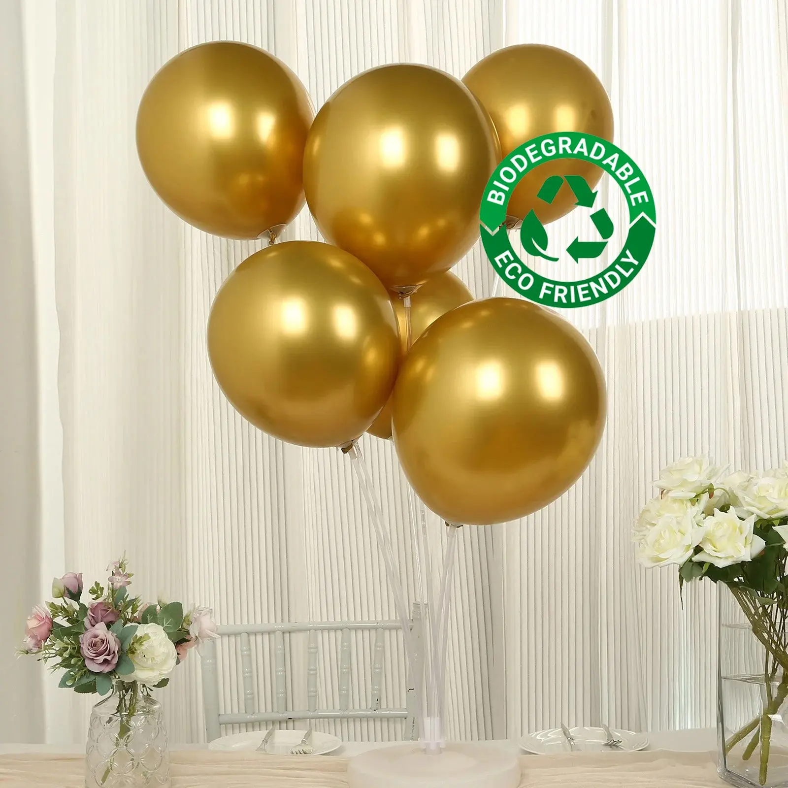 50-Pack 12-in Thick Metallic Gold Biodegradable Rubber Latex Balloons, Photo Booth Props, Hanging & Ceiling Decor for Graduation, Birthday Party Supplies