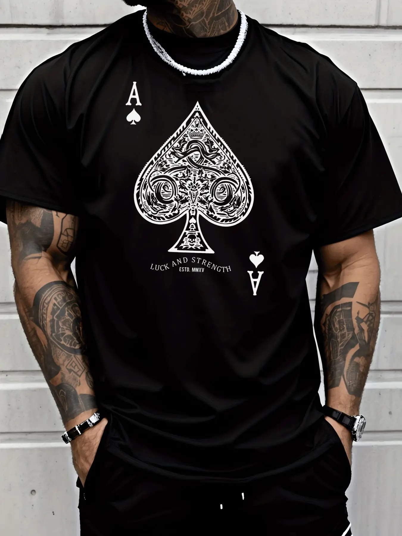 Men's Ace of Spades Spade Lettering T-Shirt - Luck & Strength Symbol, Breathable Short Sleeve Casual Tee for Gym, Poker Nights & Casual Attire - Year-Round Comfortable Fit (Regular Cut) for Adult Men & - Iconic Poker Card Design Gift