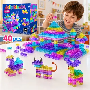 40pcs Squishy Blocks for Toddlers, Soft Jelly Building Blocks, Sensory Toys for 3+ Year Old Kids, Non-Toxic Silicone, Stem Stacking Blocks, Birthday Gift