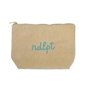 'ndlpt' Embroidered Corduroy Small Project Pouch - Almond