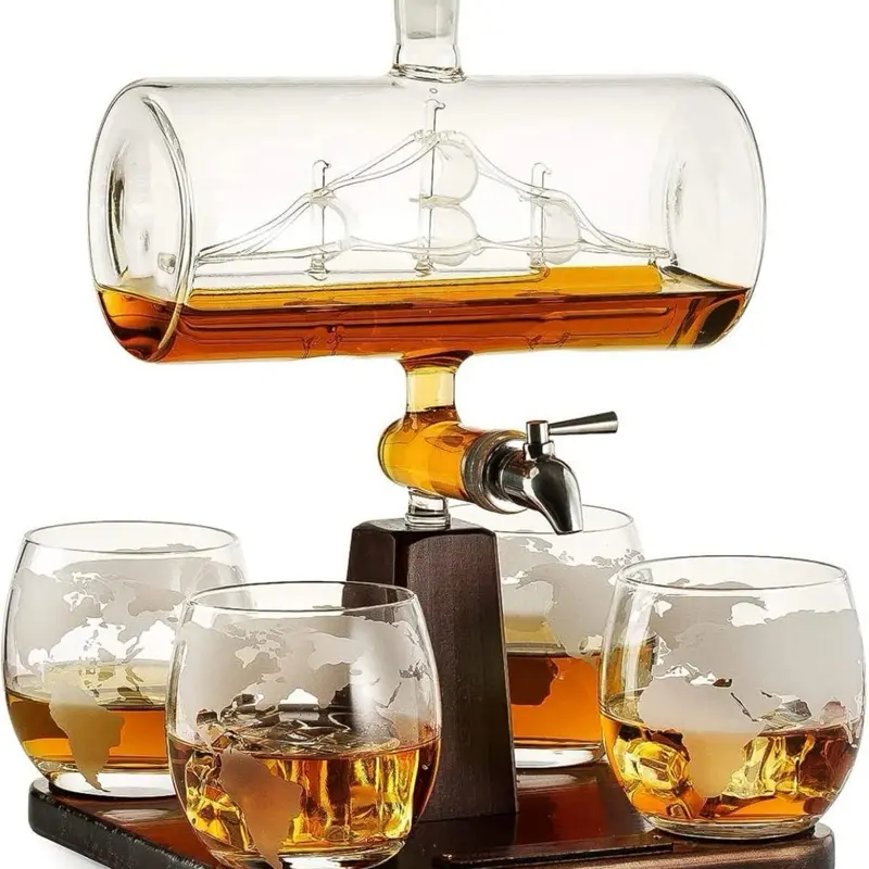 Balloon-Shaped Whiskey Decanter Set of 5 (1 Decanter, 4 Engraved Glasses) with Utensils & Home Bar Accessories, Ideal for Scotch, Bourbon, Gifting, Gatherings (Bar Sets for Father’s Day)