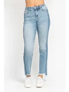 Judy Blue High Waited Vintage Wash Side Panel Detail Slim Fitted Jeans