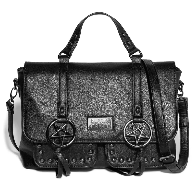 Blackcraft Cult Gothic Pentagram Backpack Black Studded Vegan Leather Bag BLACKCRAFT Store - Pentagram Messenger Backpack – Blackcraft main image 3