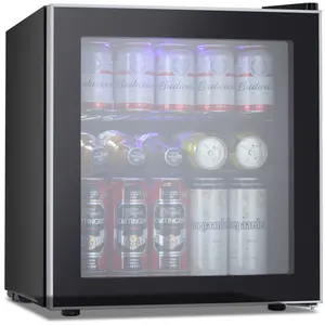 Electactic Mini Fridge Cooler 68 Can Beverage Refrigerator Glass Door for Beer Soda Wine Small Drink Dispenser Clear Front Door Removable for Home, Office or Bar, 1.5cu.ft.