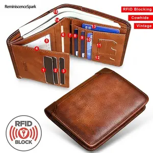 Men's Vintage Genuine Leather Bifold RFID Blocking Wallet - Short Stylish Design with ID Window, Credit Card Slots, Money Compartment, Practical Daily Carry for Sports & Outdoor Camping Hiking Use, Great Gift Choice, Leather Bifold Wallet