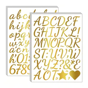 440pcs 10 Sheets Vinyl Calligraphy Sticker Set, 1 Inch Gold Self-Adhesive Letters Numbers, DIY Scrapbook Water Bottle Jar Spice Craft Mailbox Decor, Alphabet Stickers
