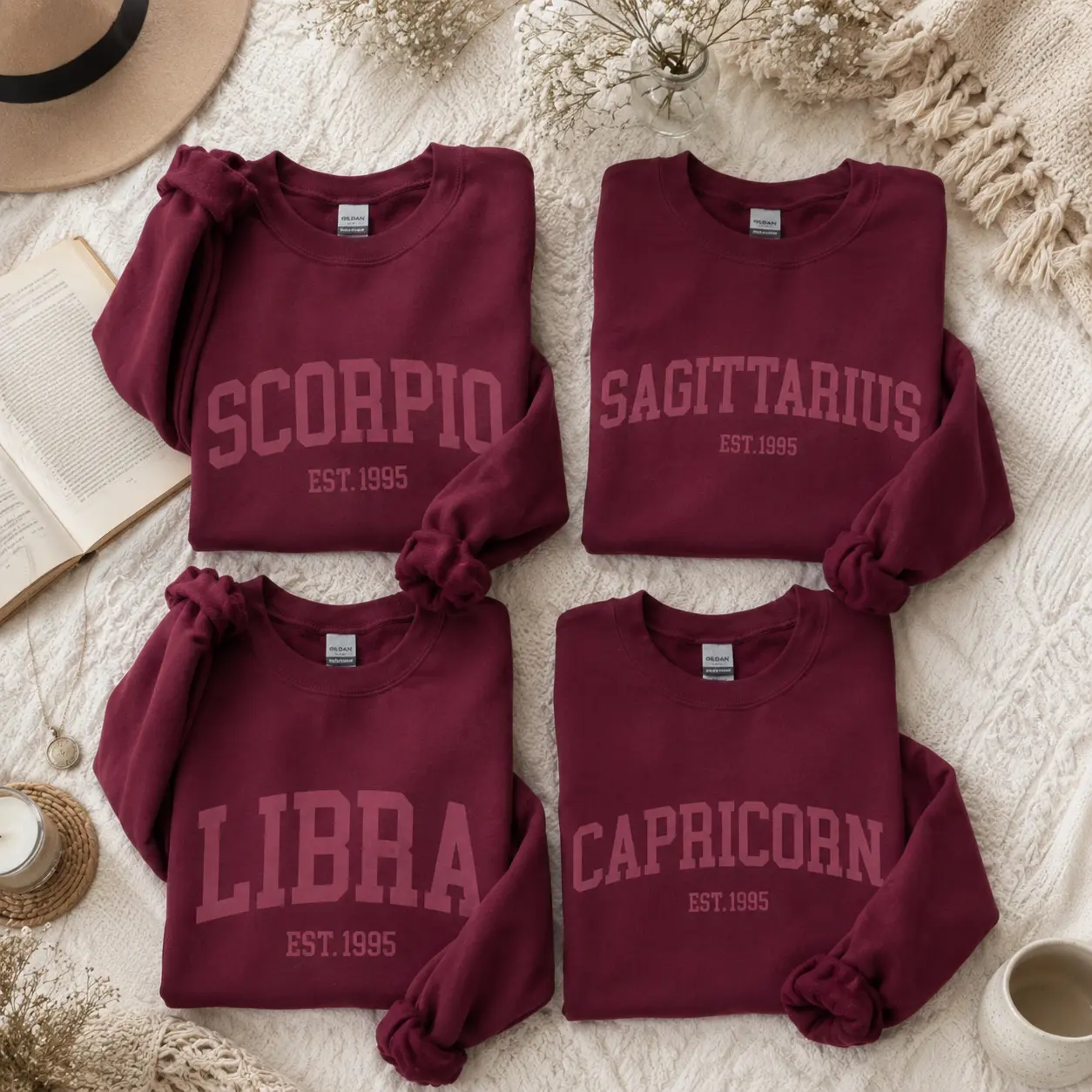 Women's Casual Long Sleeve Cotton-Poly Sweatshirt - Tops for Women, Casual Wear, Unisex Fit, [Custom EST Year or No EST] Personalized Zodiac Birth Year Crewneck, Vintage Astro Print Pullover, Horoscope Star Sign Gift - JACKSON HOAI STORE