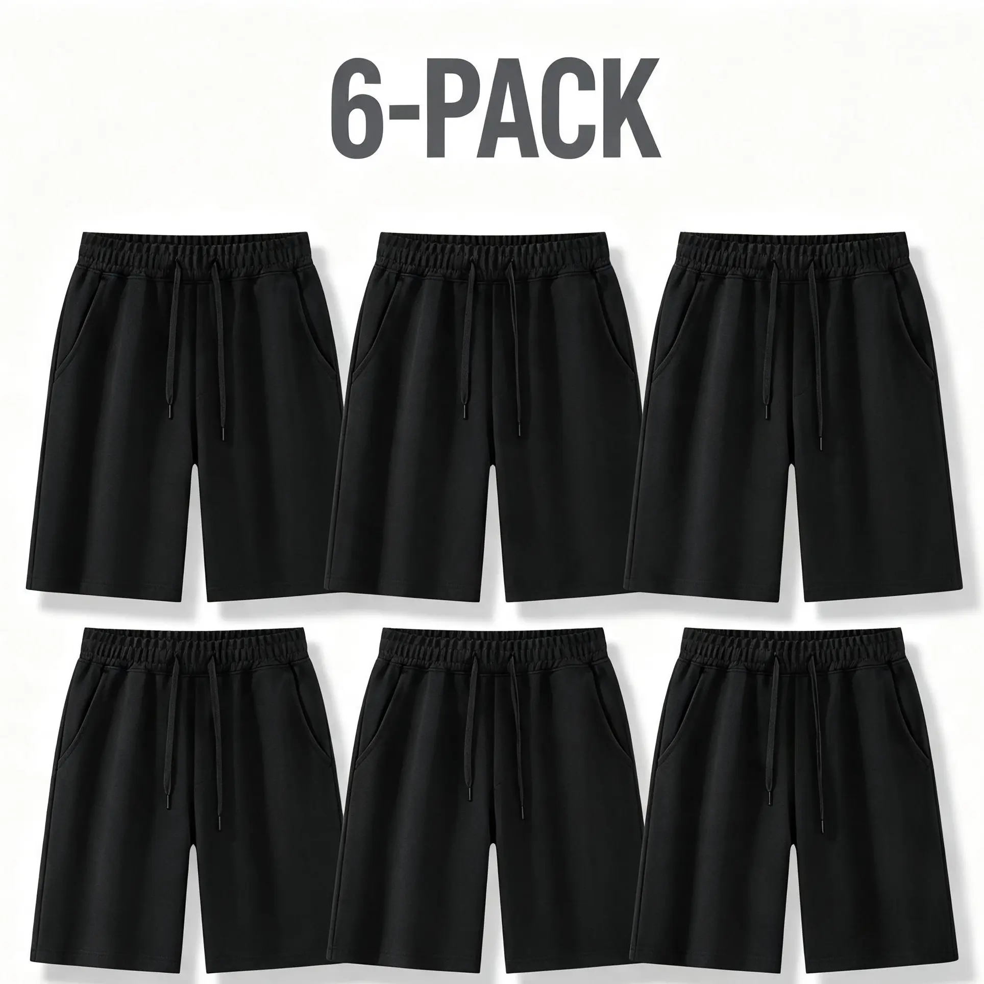 Male 6-Pack Casual Athletic Shorts, High Waist Elastic Waistband, Breathable Gym Jogging Workout Sweat Shorts with Deep Pockets