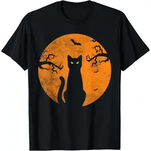 Vintage Halloween Cat Costume Retro Black Cat Shirt for Festive Celebrations
