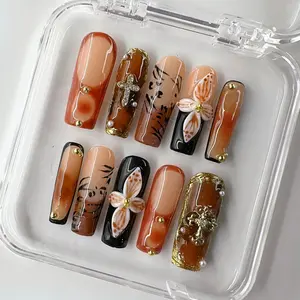 NailPhoria CHEETAH TRUFFLE - Handmade Press-On Nails | Reusable, Salon-Quality, Long-Lasting, Glossy Design