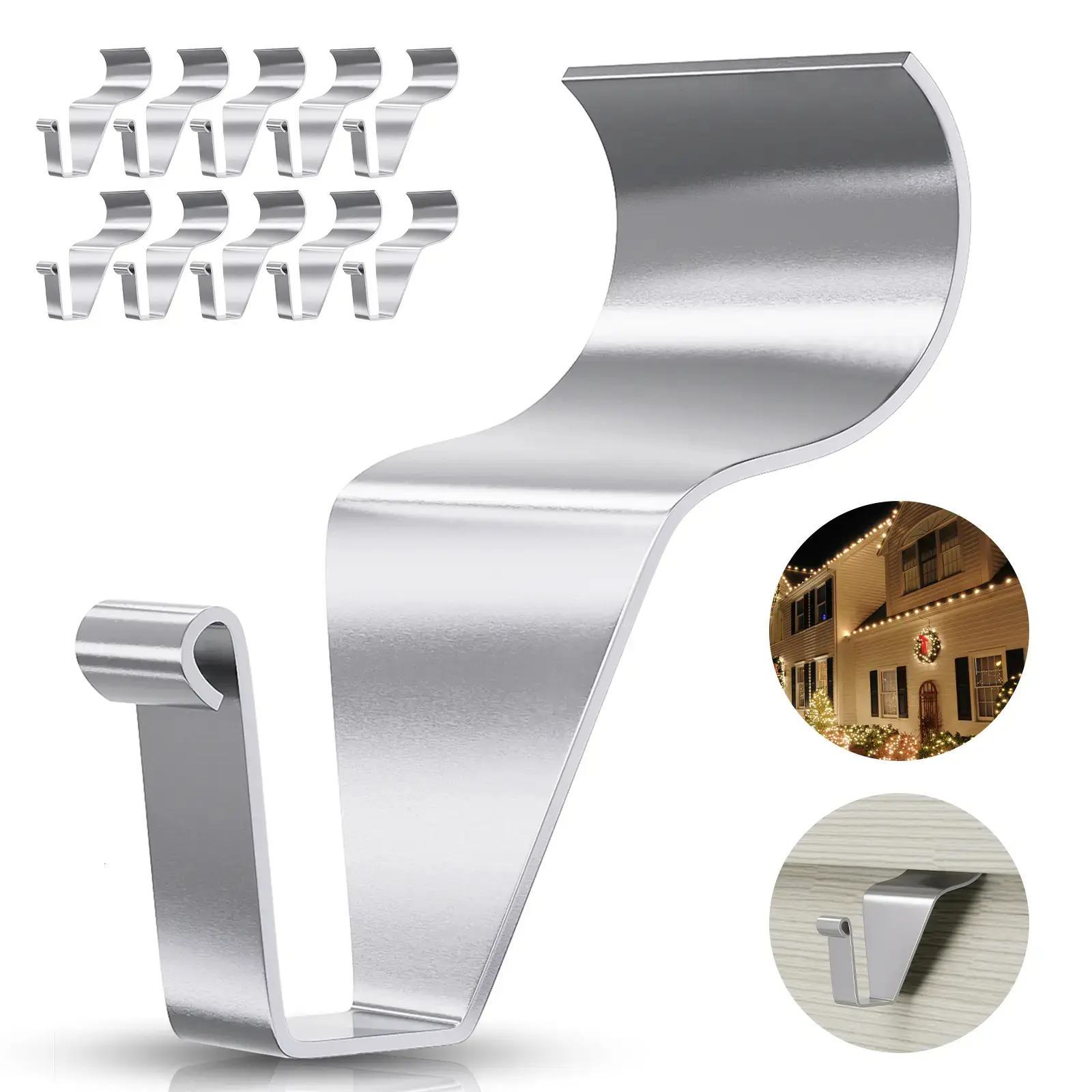 Vinyl Siding Hooks, 10 Pack Heavy Duty Stainless Steel Siding Hanger Clips, No Hole Outdoor Hanging Hooks for Patio, Garden & Holiday Decorations, Rustproof Metal Hooks for Vinyl Siding Installation