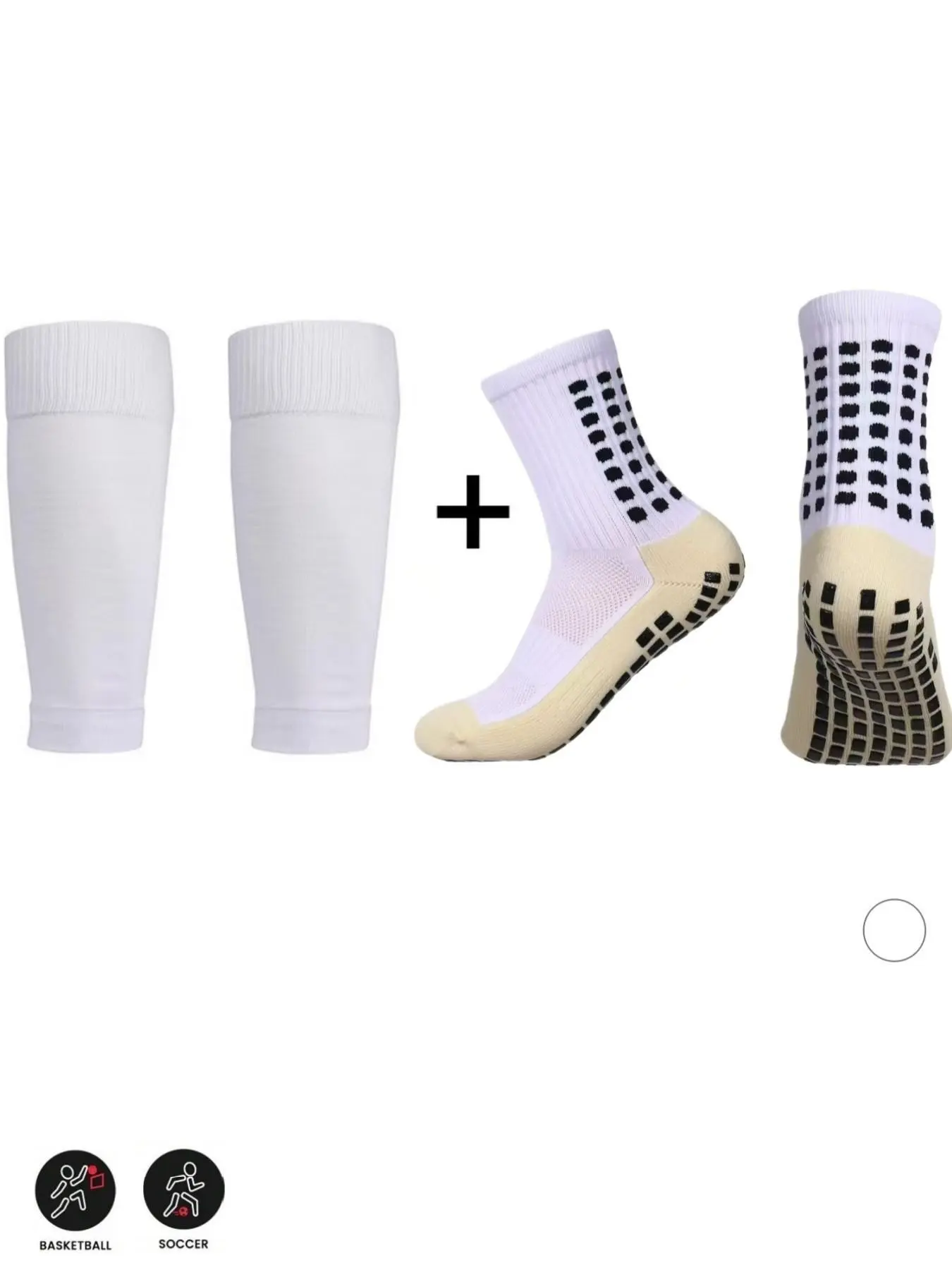 Men's outdoor soccer sports socks, Active Socks, with 2-piece shin guard set, moisture wicking, breathable, sweat-absorbent, comfortable, non-slip. Suitable for daily workouts, basketball, soccer