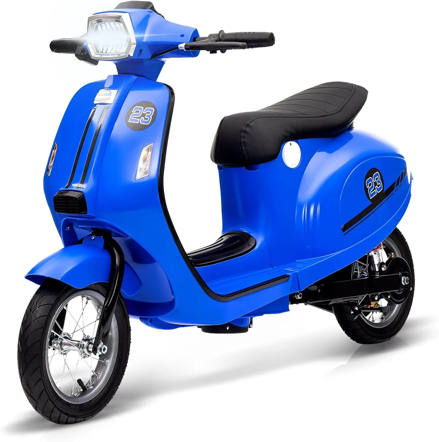 24V Kids Electric Moped Scooter for Ages 8-12, 350W Rear Wheel Drive Motor, Waterproof Design, Rear Braking, Twist Grip Throttle, LED Lights, Pneumatic Tires, Shock-Absorbing Springs, Christmas Gift, Hiking / Light Outdoor