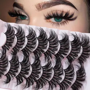 8 Pairs 25mm Long Fluffy False Eyelashes, Wispy Faux Cluster Lashes Natural Curling Strip Lashes for Eyelash Extensions